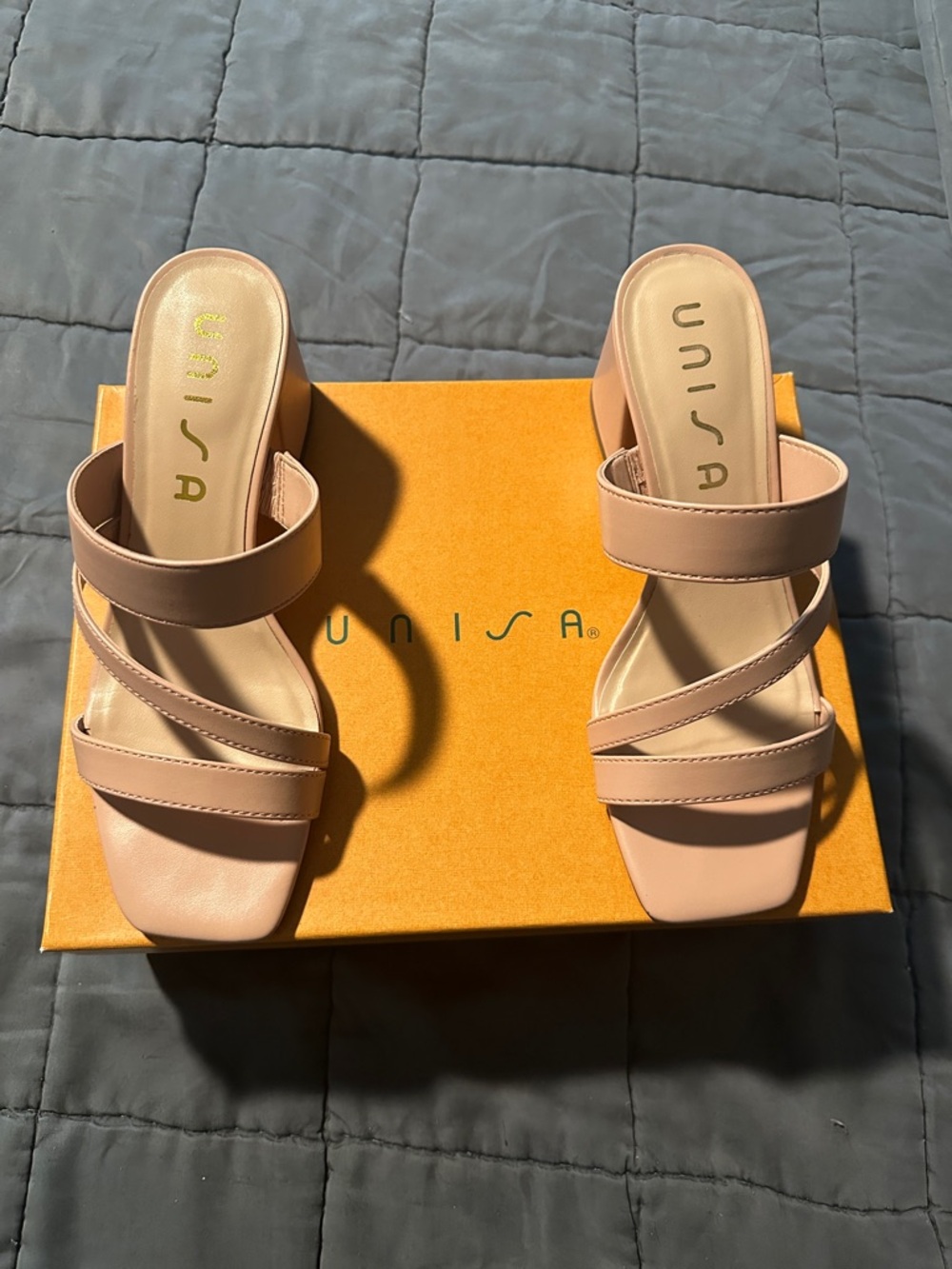 Unisa Blush Pink Strappy Square-Toe Slide Mules size 7.5